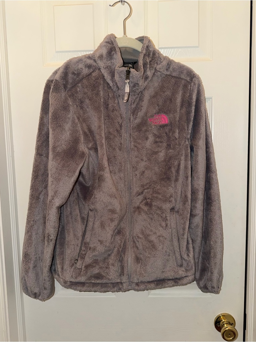 The North Face Gray Fleece with Pink Logo